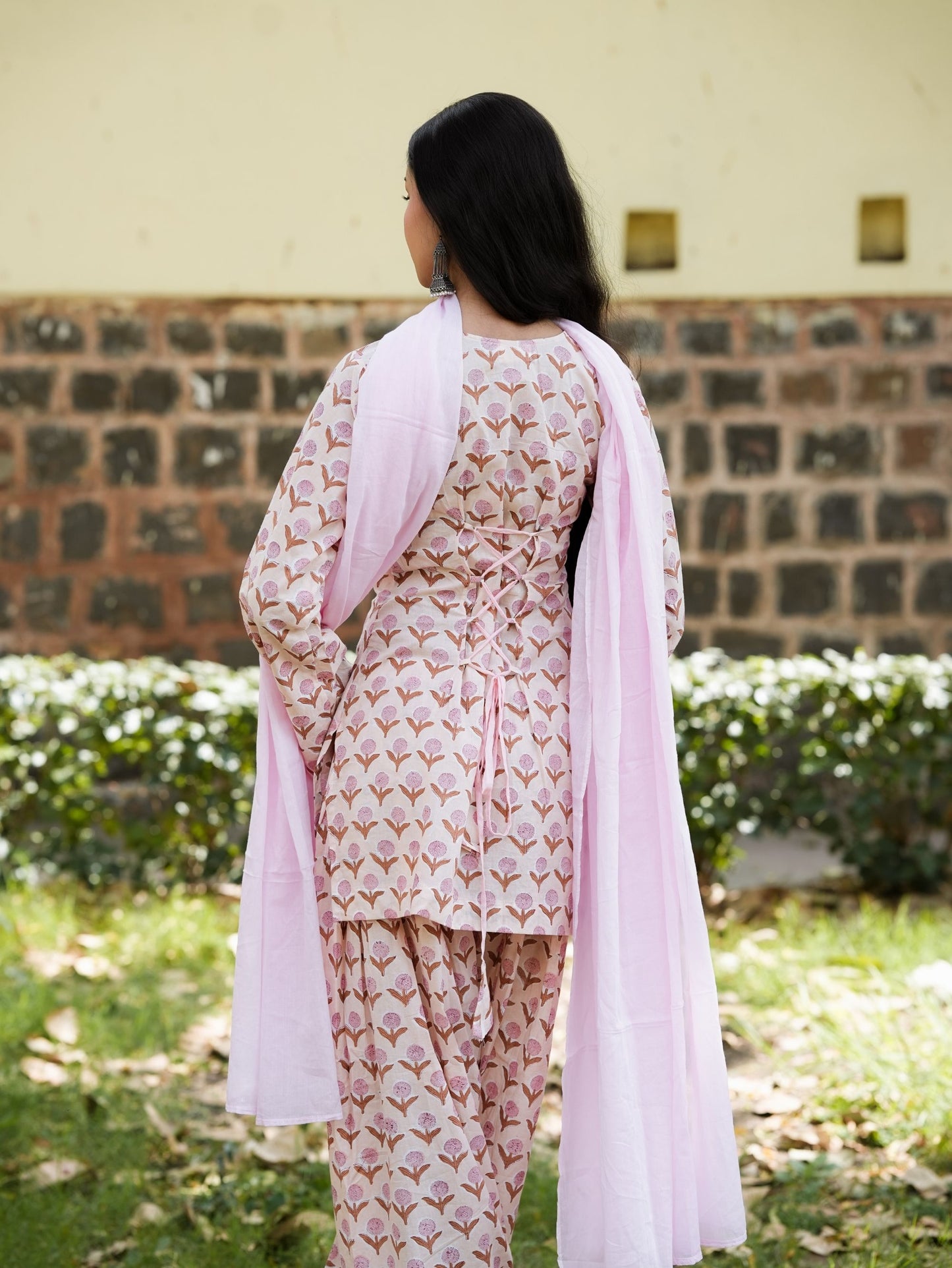 Anaya Beige Pink Cotton Farshi Salwar Suit Set