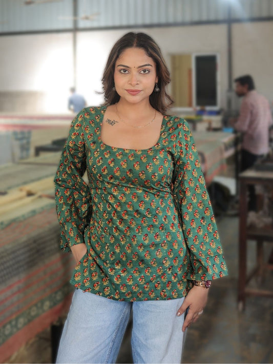 Raag Green Cotton Short Kurti