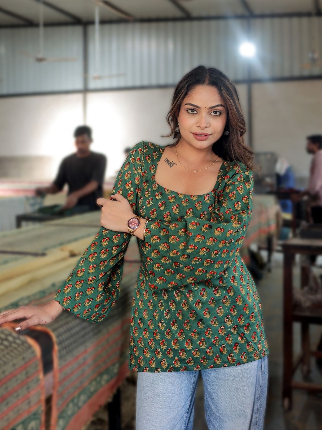 Raag Green Cotton Short Kurti