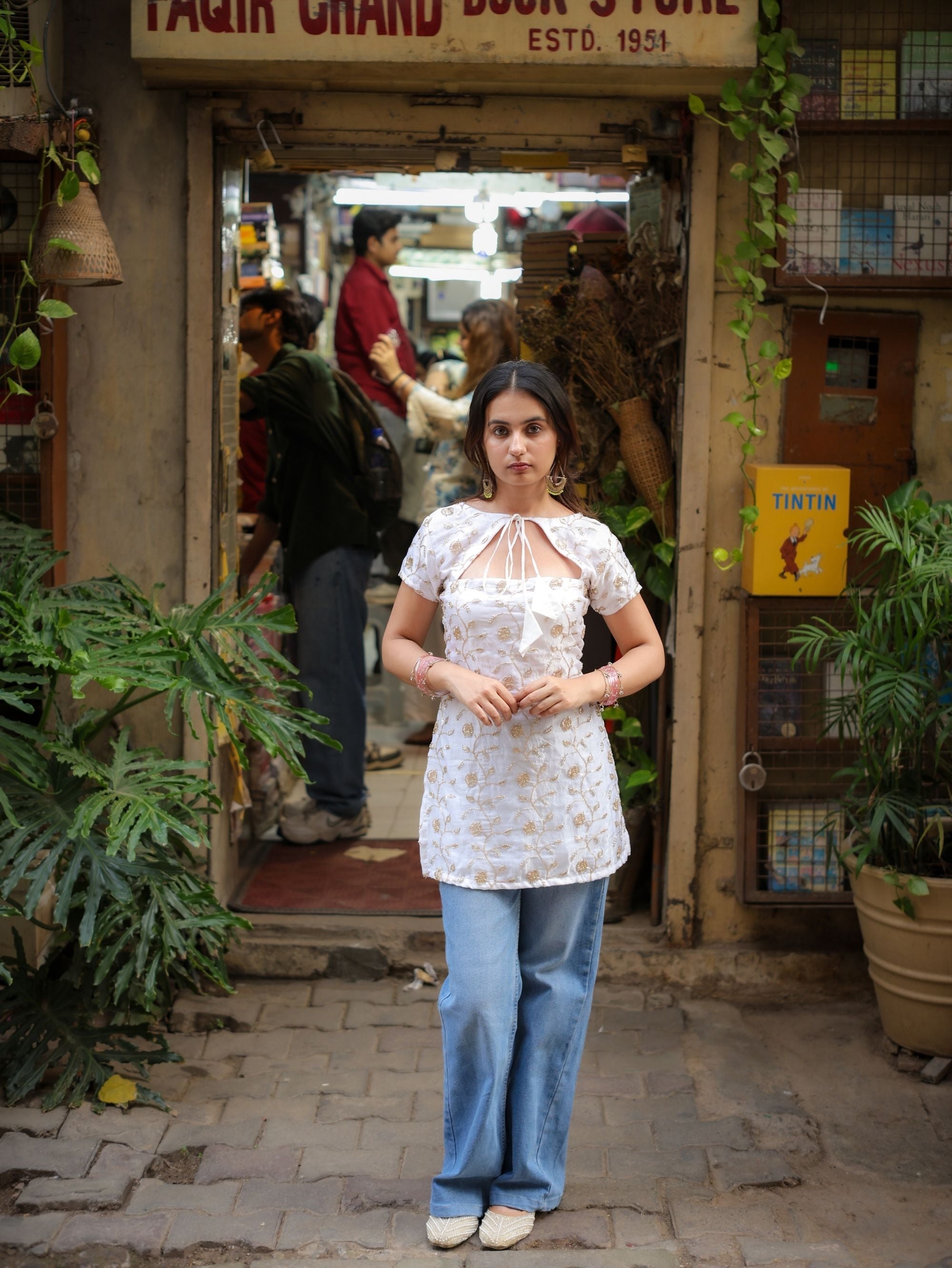 Jasmin Ivy White Embroidered Short Kurti for Women