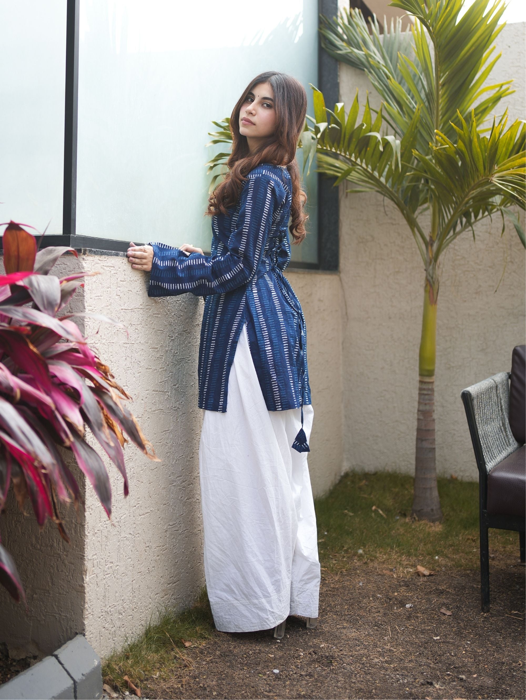 Bloomie Indigo Cotton Short Kurti with Handblock Print