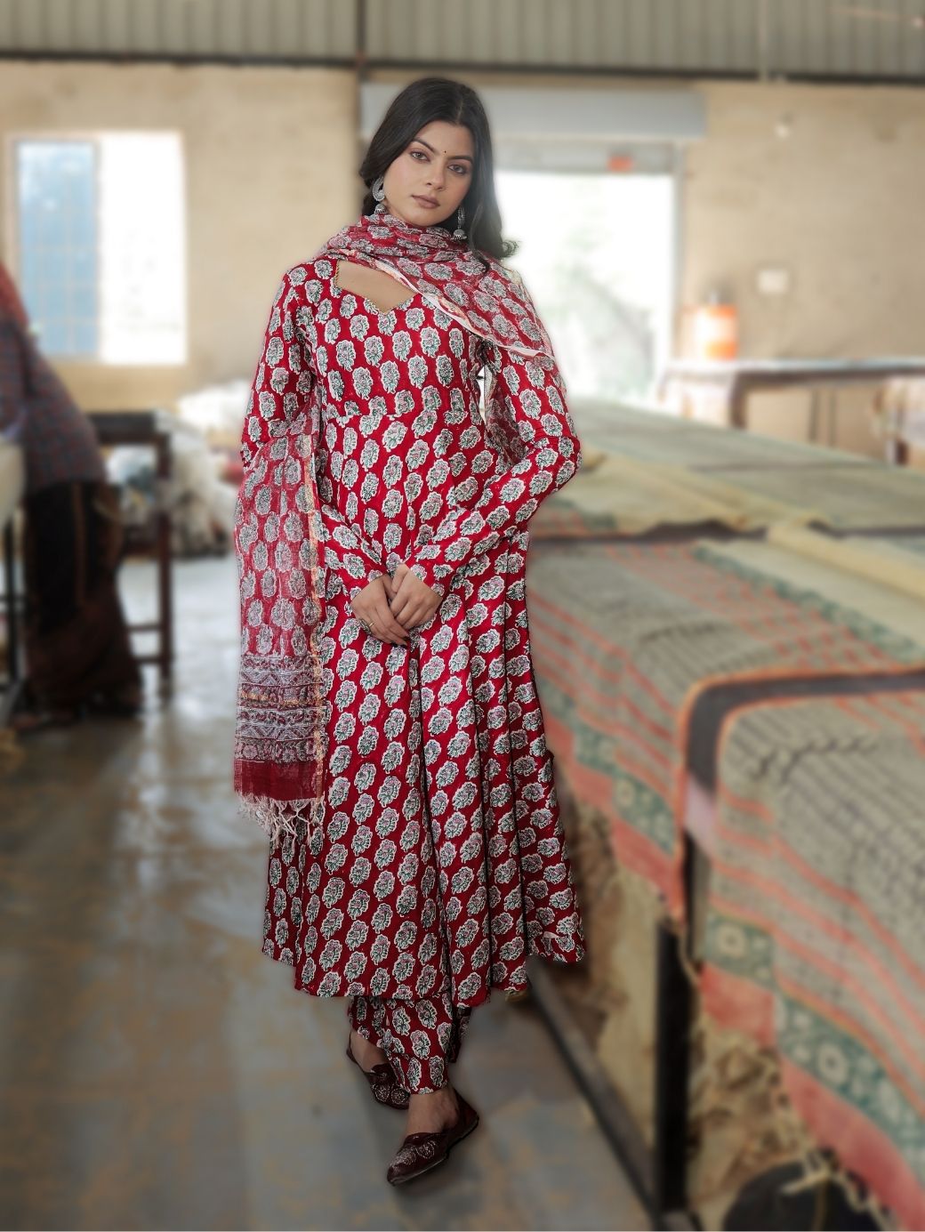Rudra Handblock Printed 3-Piece Anarkali Set