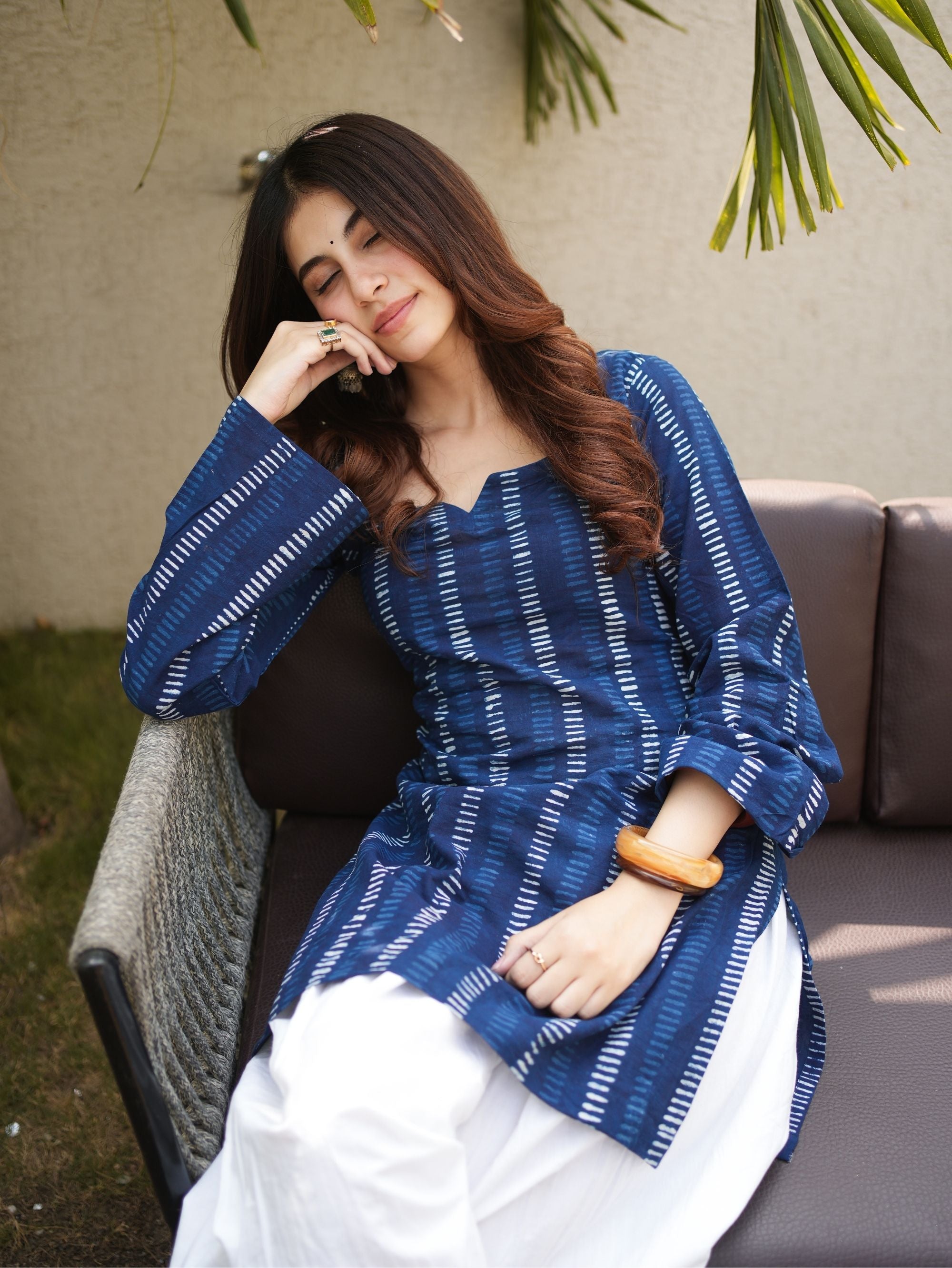 Bloomie Indigo Cotton Short Kurti with Handblock Print
