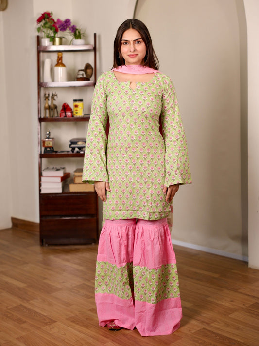Darya Cotton Sharara Set with Chiffon Dupatta