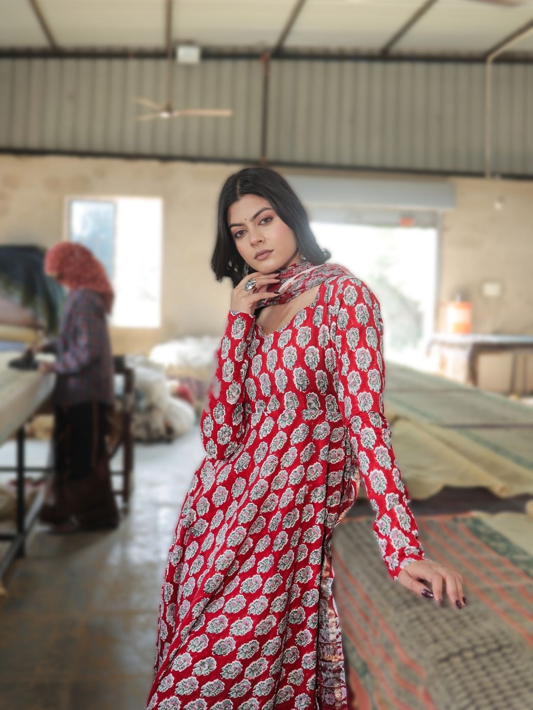 Rudra Handblock Printed 3-Piece Anarkali Set