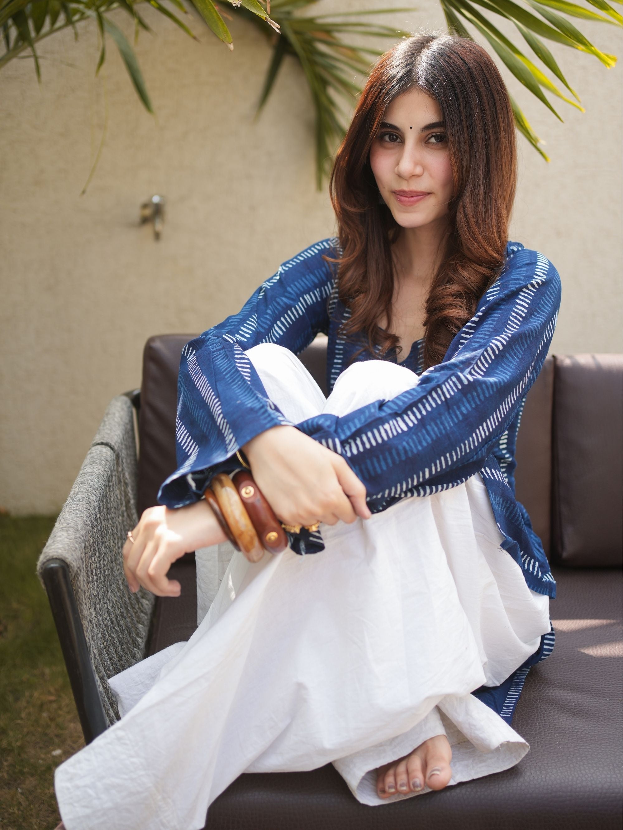 Bloomie Indigo Cotton Short Kurti with Handblock Print