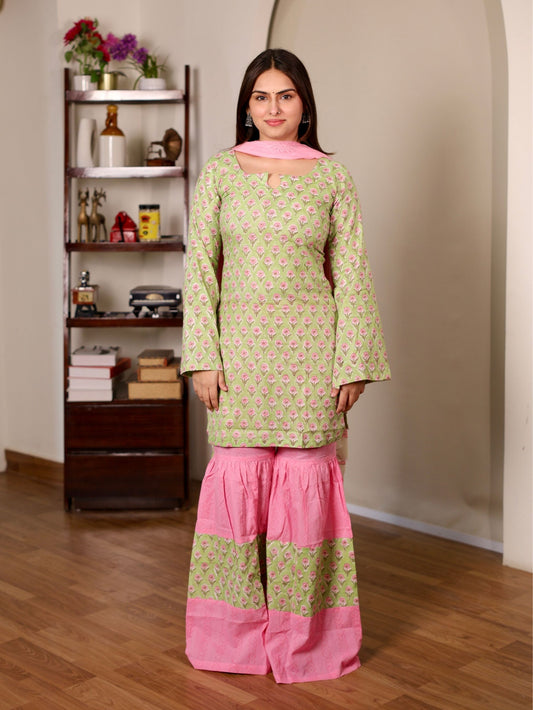 Darya Cotton Sharara Set with Chiffon Dupatta