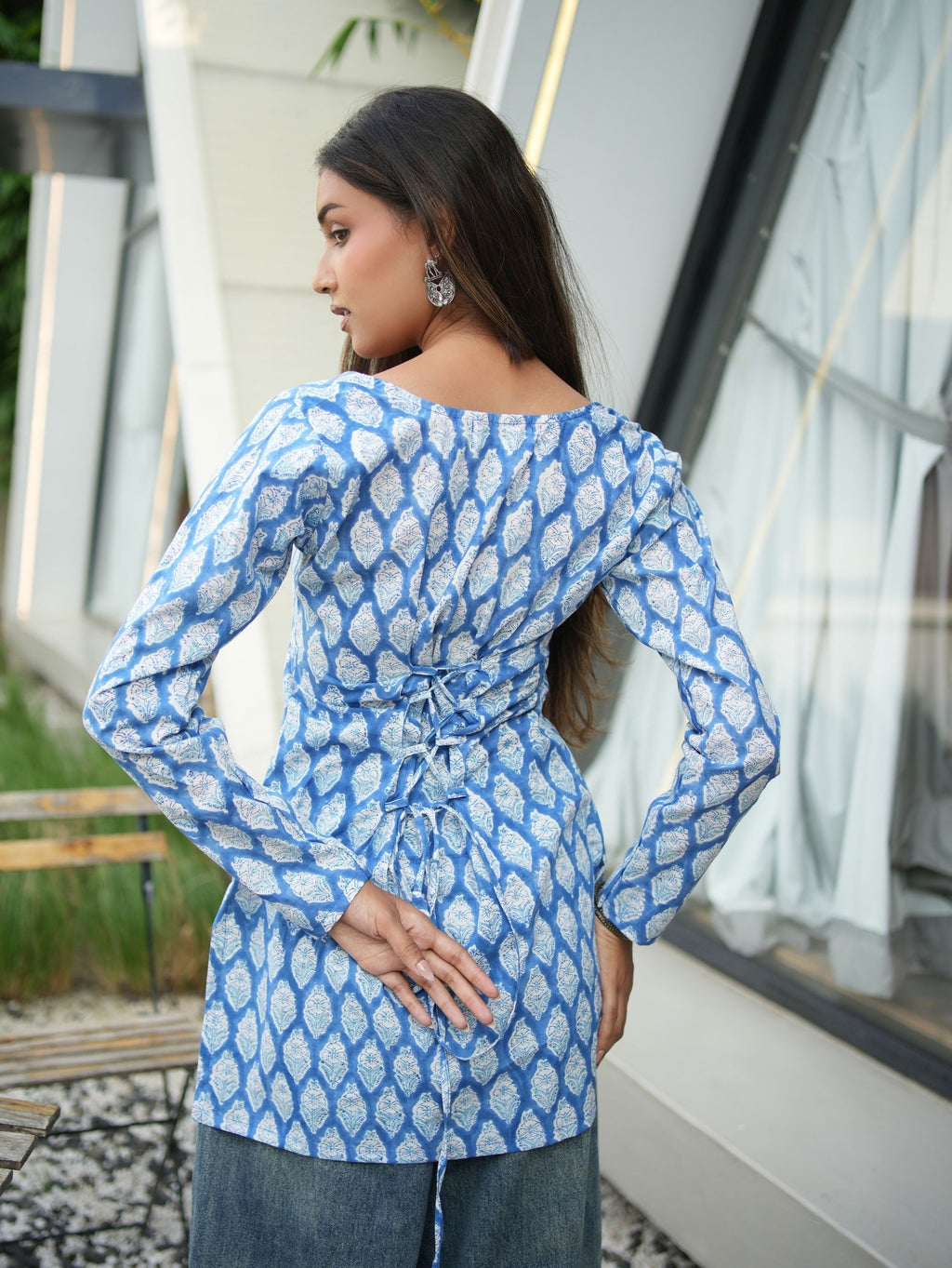 Phulki Blue Printed Short Kurti