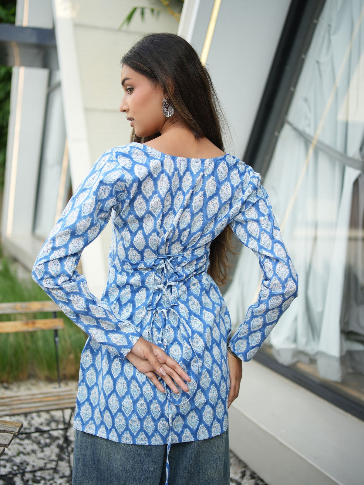 Phulki Blue Printed Short Kurti
