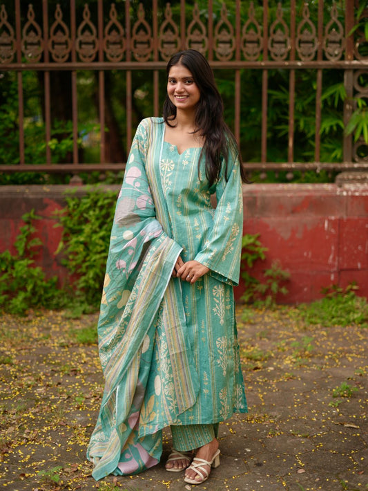 Avni Seafoam Floral Cotton Kurta Set
