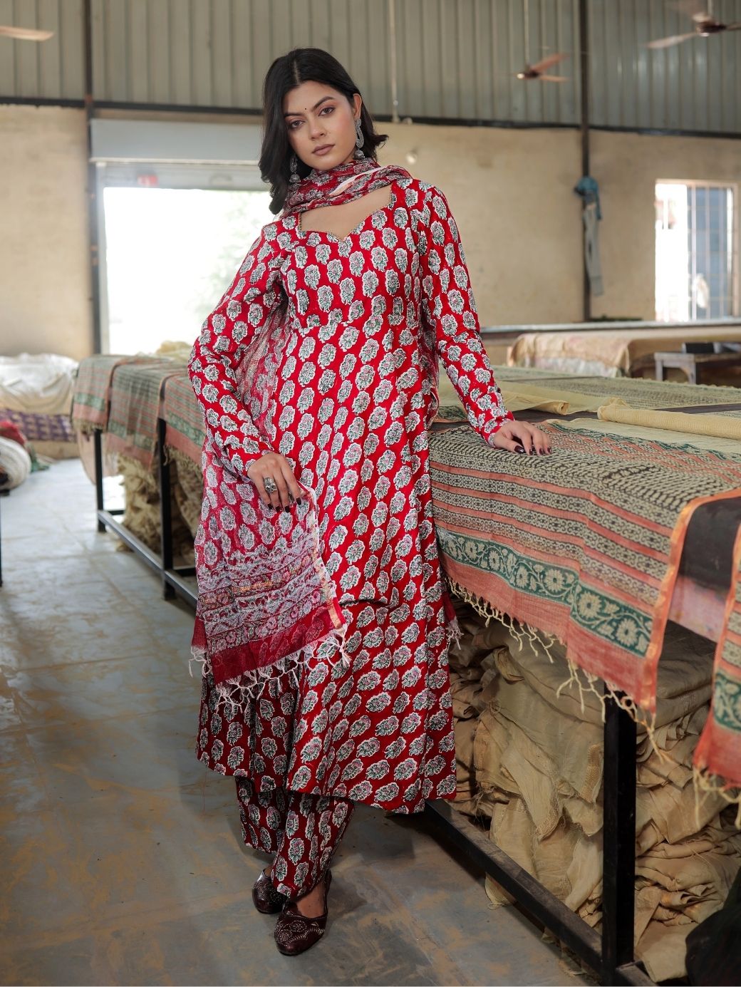 Rudra Handblock Printed 3-Piece Anarkali Set