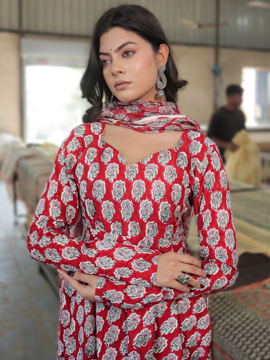 Rudra Handblock Printed 3-Piece Anarkali Set