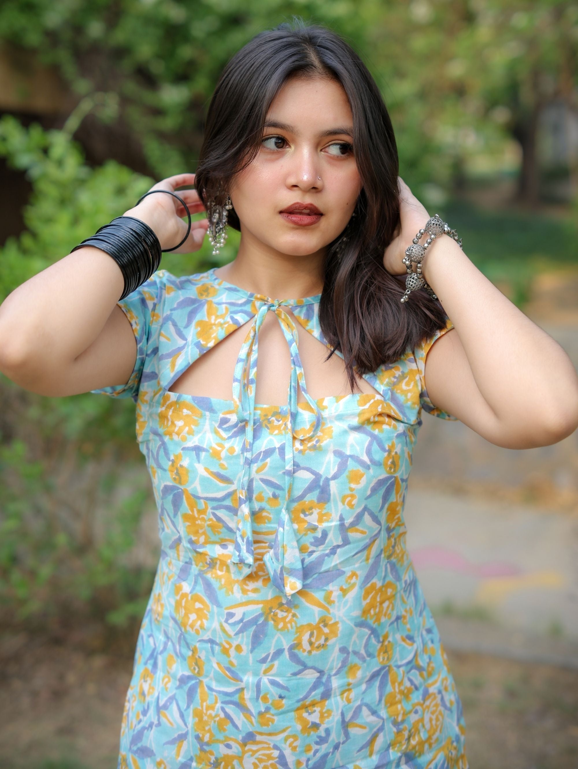 Cloud Flower Pastel Handblock Short Kurti for Women