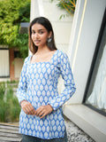 Phulki Blue Printed Short Kurti