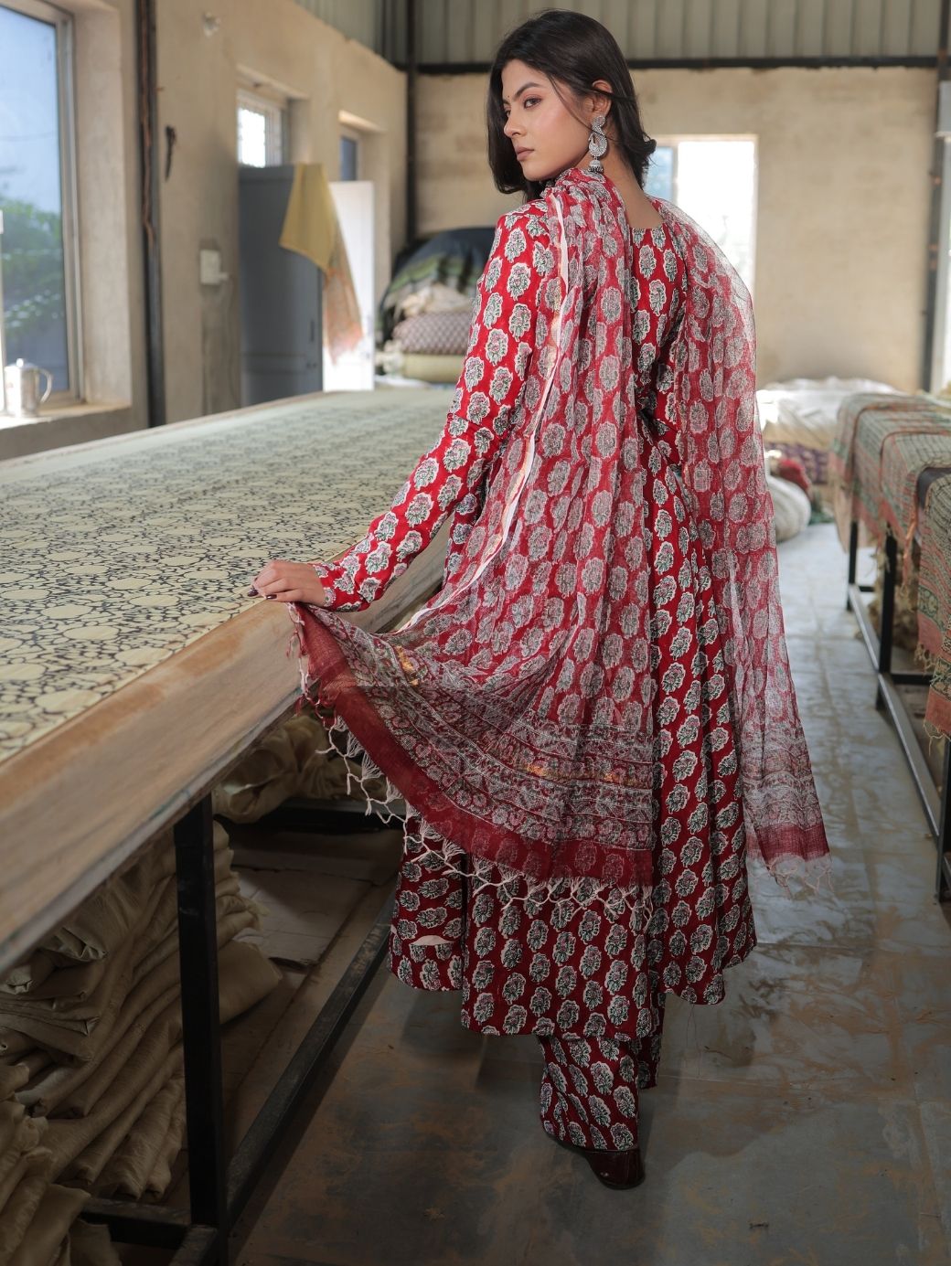 Rudra Handblock Printed 3-Piece Anarkali Set