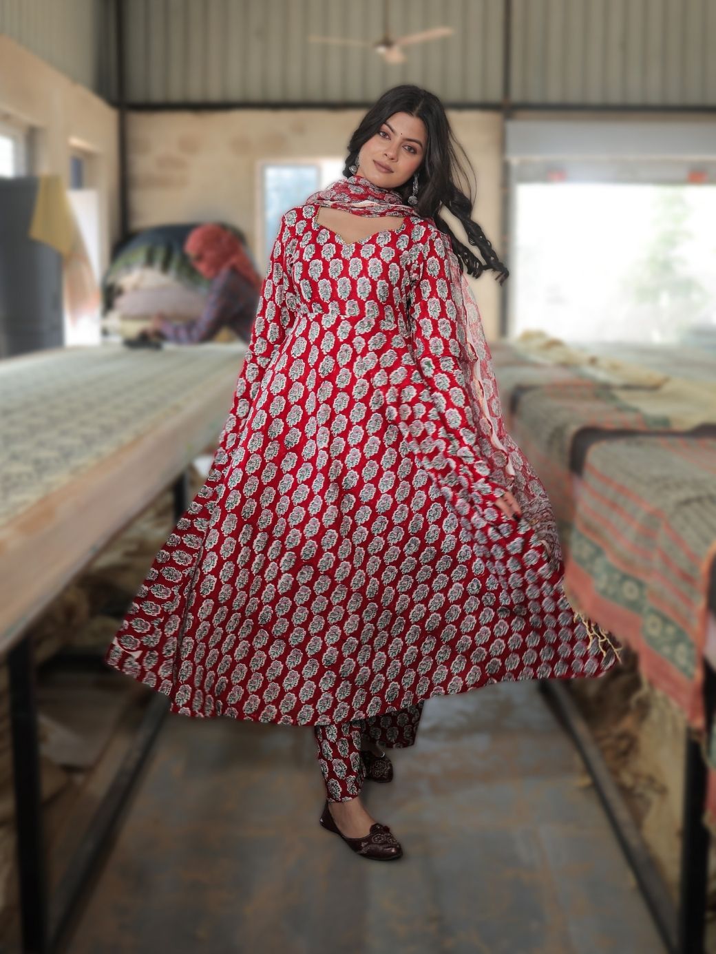 Rudra Handblock Printed 3-Piece Anarkali Set