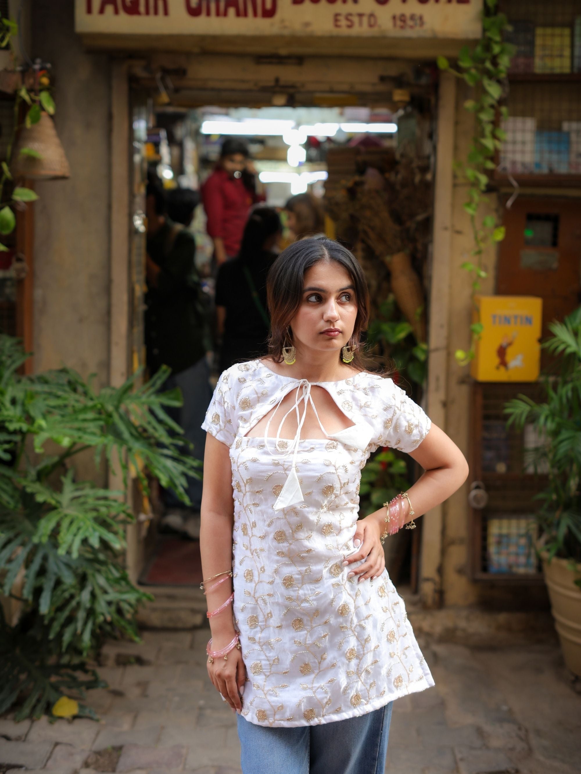 Jasmin Ivy White Embroidered Short Kurti for Women