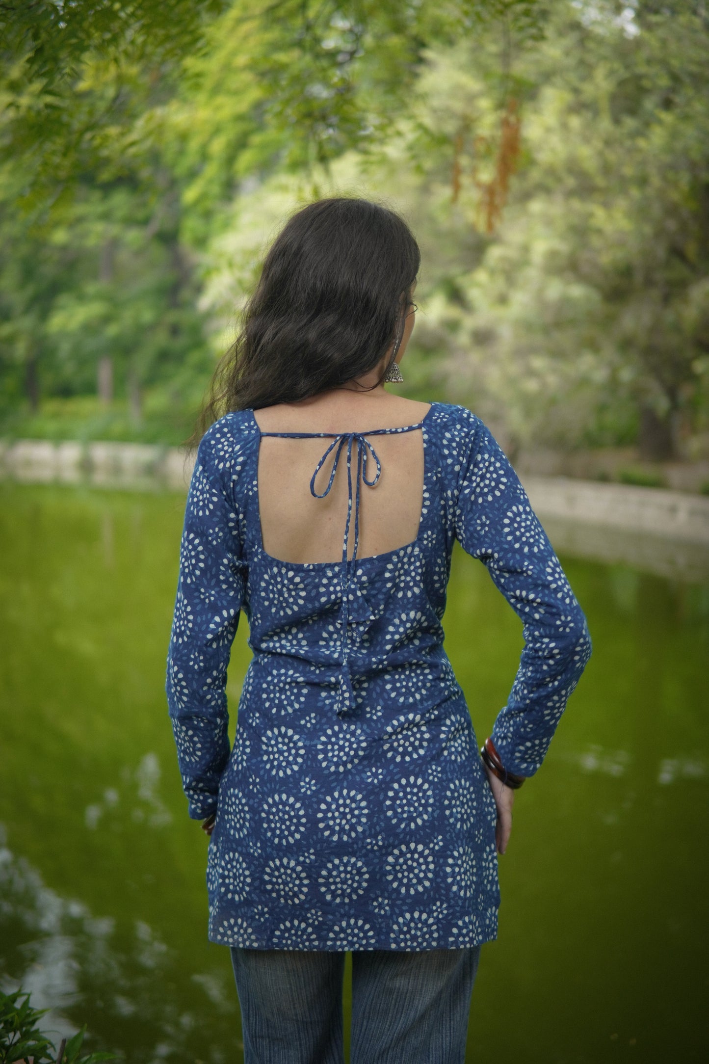 Indigo sweetheart neck kurti