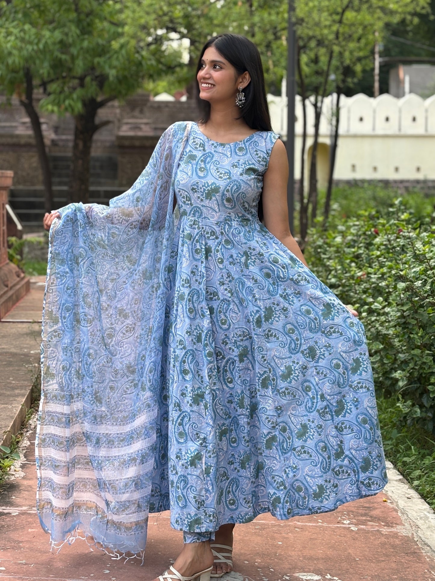 Powder blue block printed set