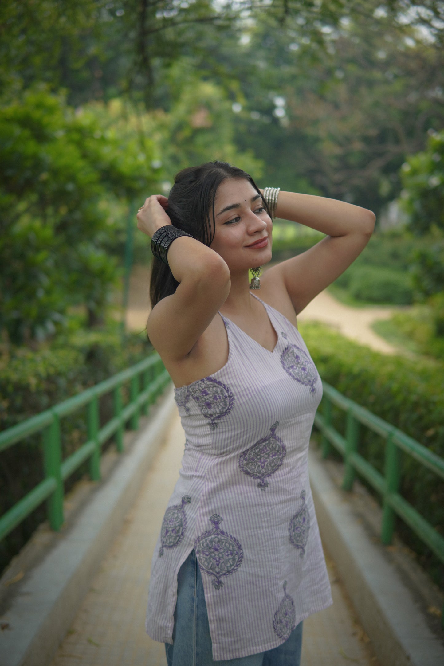 Tie me lavender handblock kurti