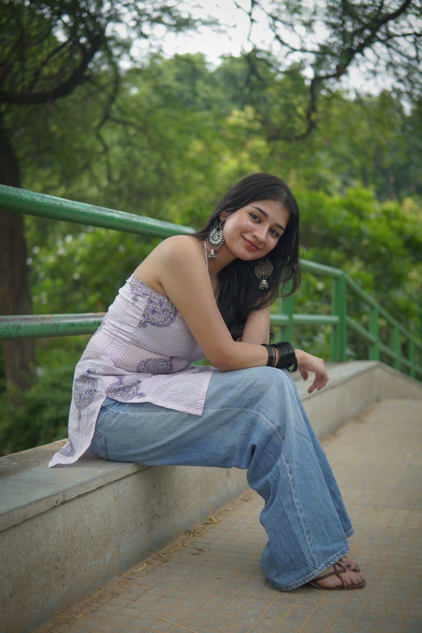Tie me lavender handblock kurti