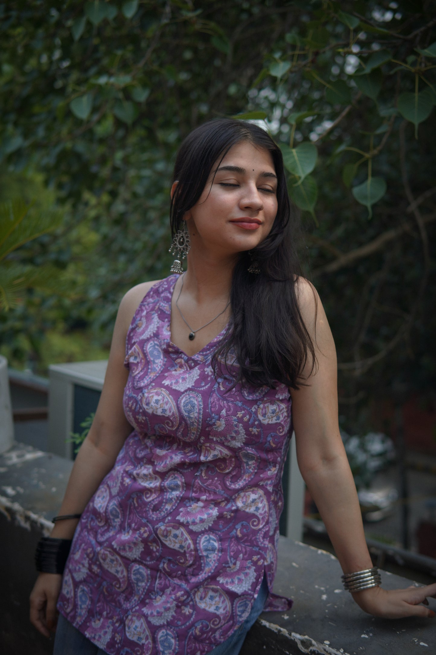 Lilac paisley handblock kurti