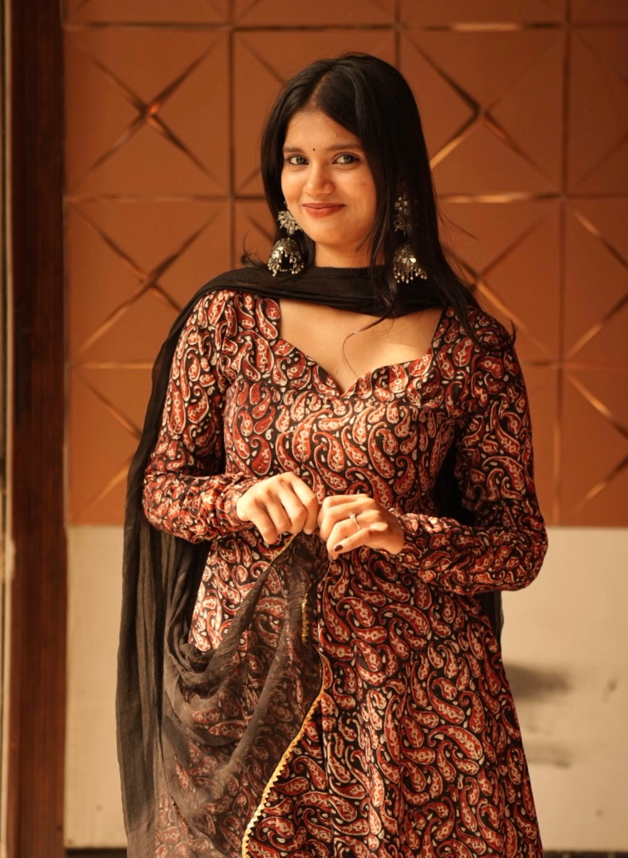 Mehfil Handblock Anarkali Suit Set