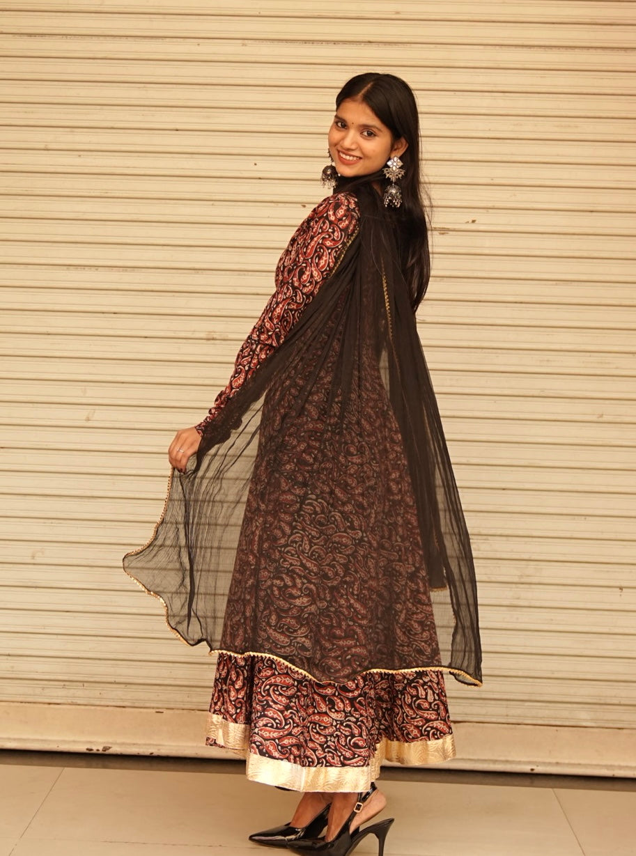 Mehfil Handblock Anarkali Suit Set