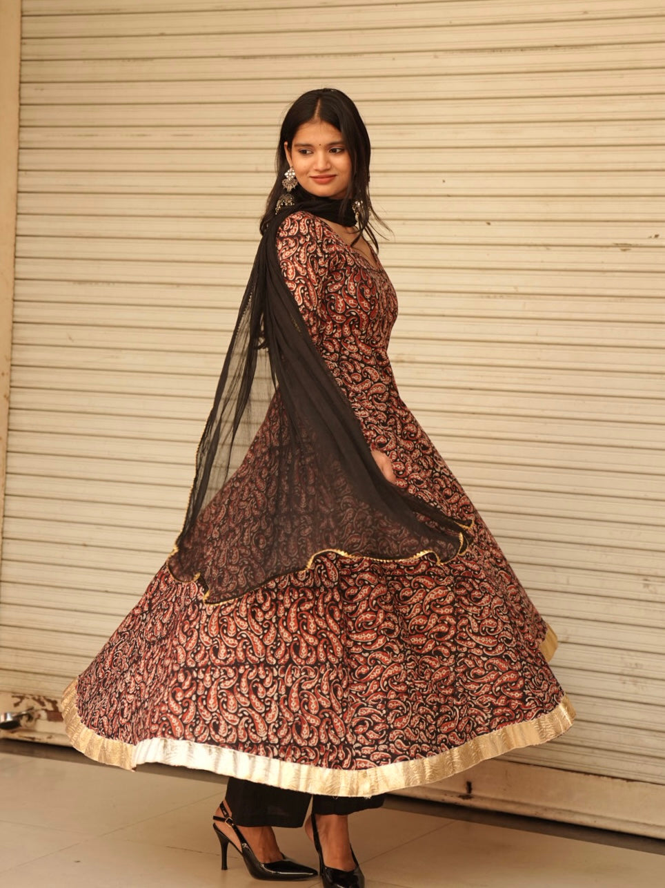 Mehfil Handblock Anarkali Suit Set