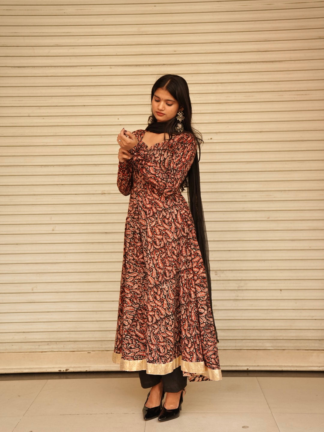 Mehfil Handblock Anarkali Suit Set