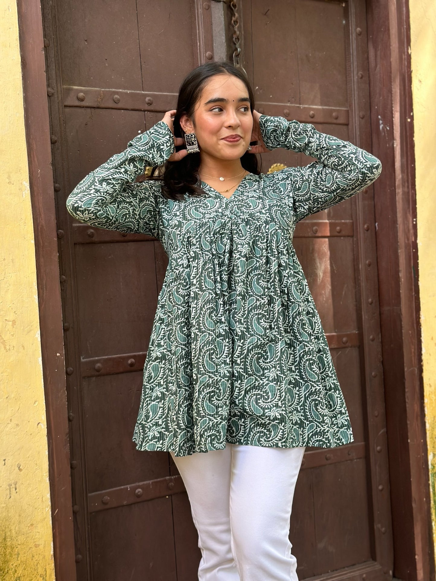 Green paisley Kantha kurta