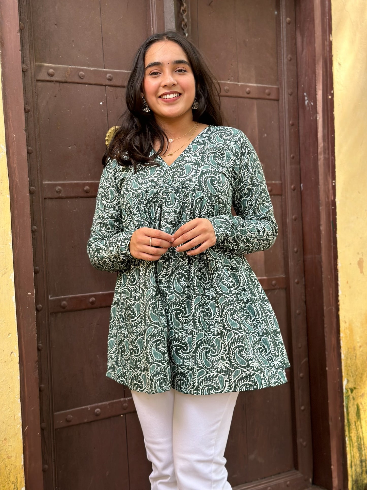 Green paisley Kantha kurta