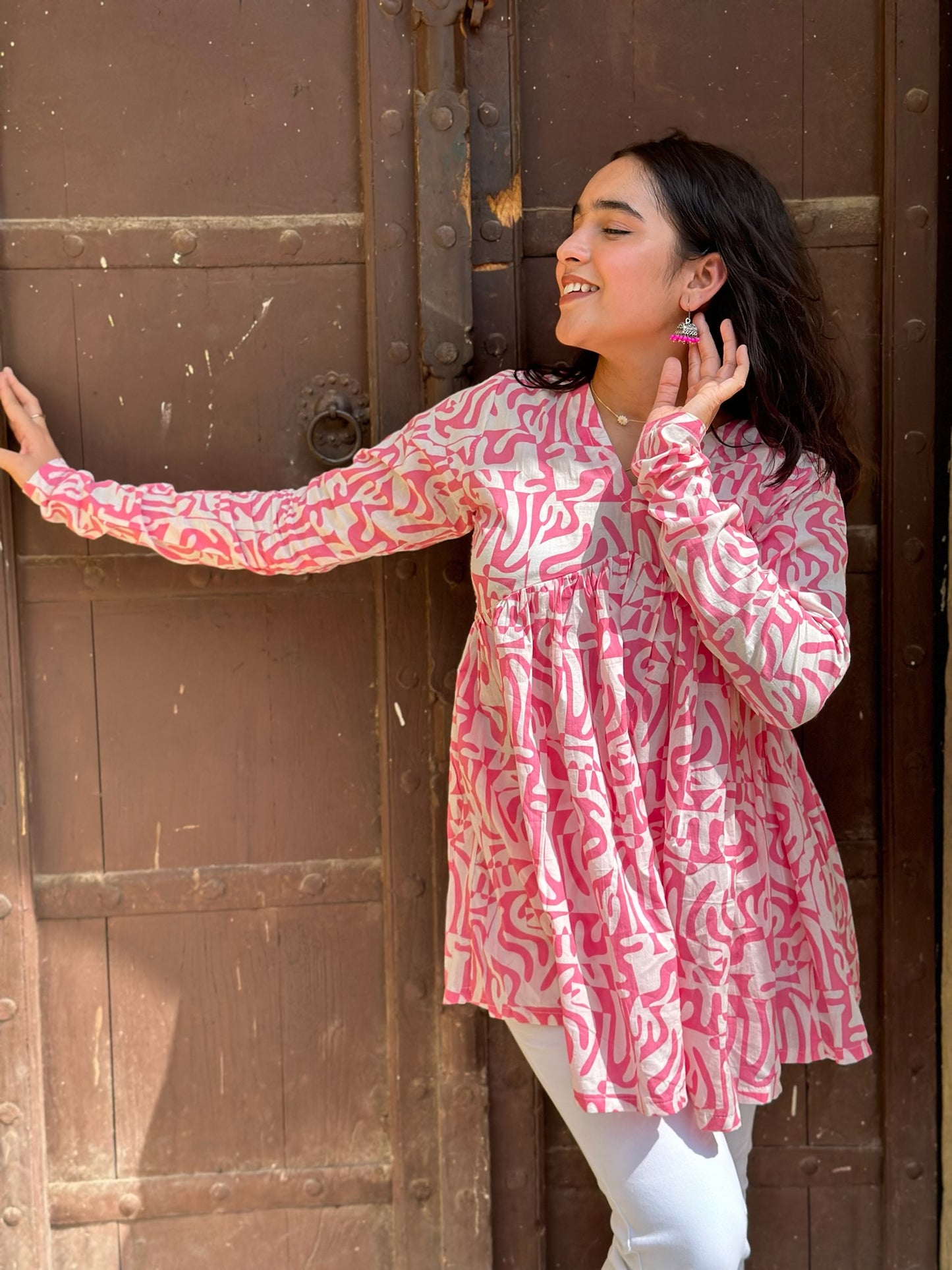 Pink abstract kurta