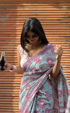 White cotton handblock printed  saree