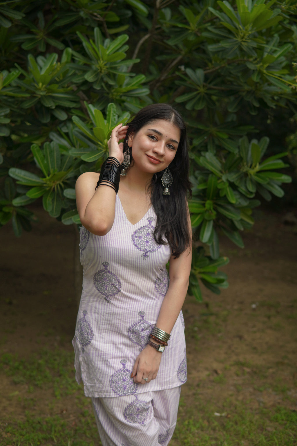 Lavender handblock set (with pakistani salwar)