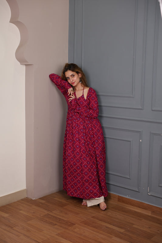 Gulabi Bandhej Kameez