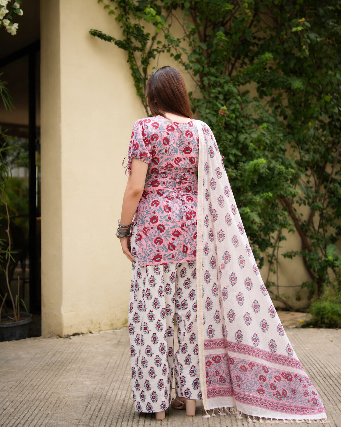 Gulshan Pink & White Three Piece Farshi Set
