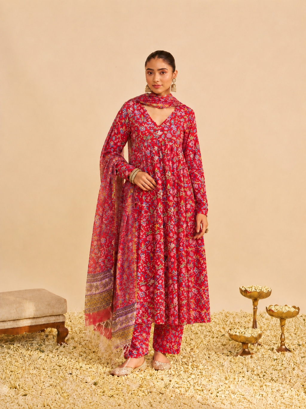 Cotton Riwaz Three Piece Anarkali Set