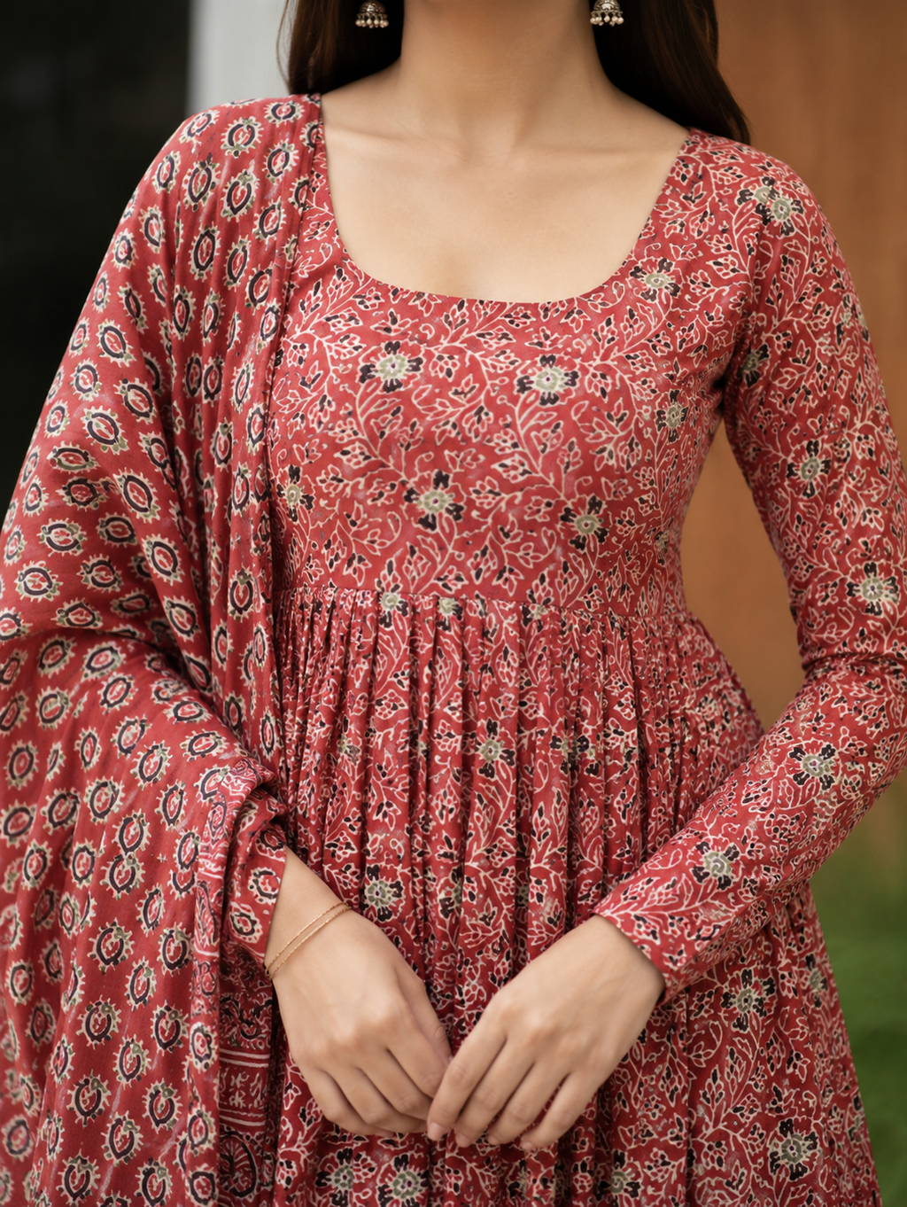 Madhubala Red Cotton Anarkali Suit Set
