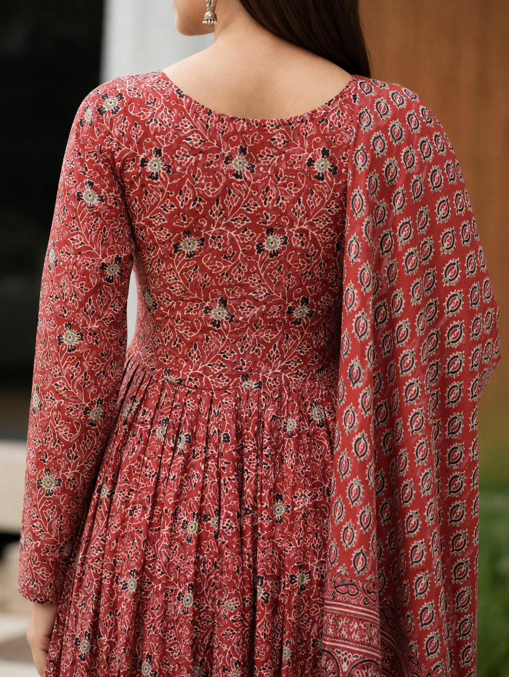 Madhubala Red Cotton Anarkali Suit Set