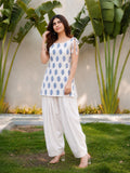 Ravi White & Blue Cotton Short Kurti