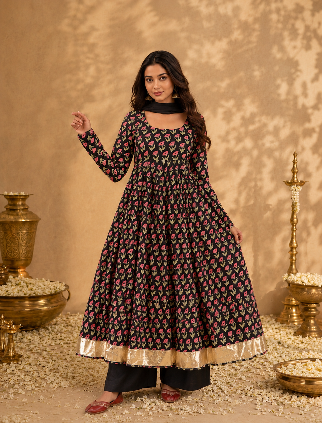 Siyahi Gul Anarkali Set – 3 Piece Cotton Ensemble