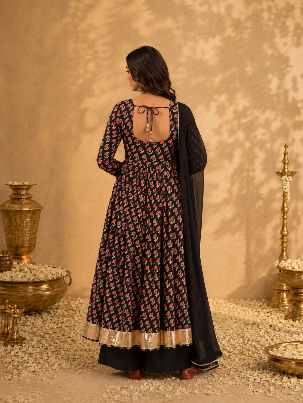 Siyahi Gul Anarkali Set – 3 Piece Cotton Ensemble
