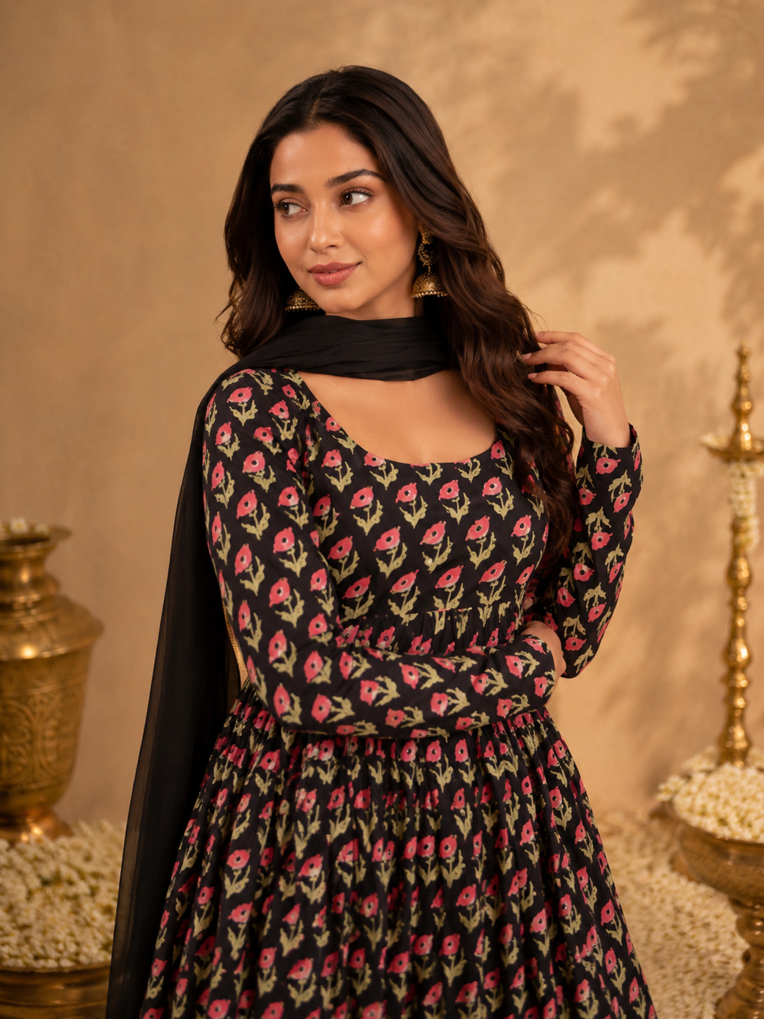 Siyahi Gul Anarkali Set – 3 Piece Cotton Ensemble