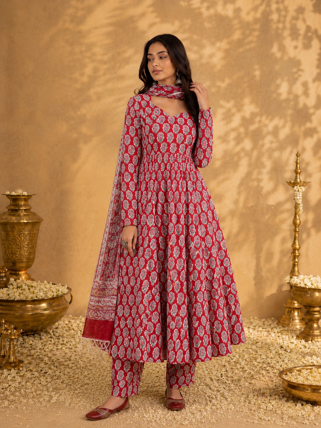 Rudra Handblock Printed 3-Piece Anarkali Set