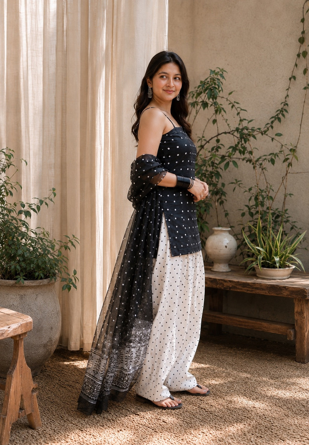 Ivory Noir Black & White Farshi Salwar Set with Dupatta