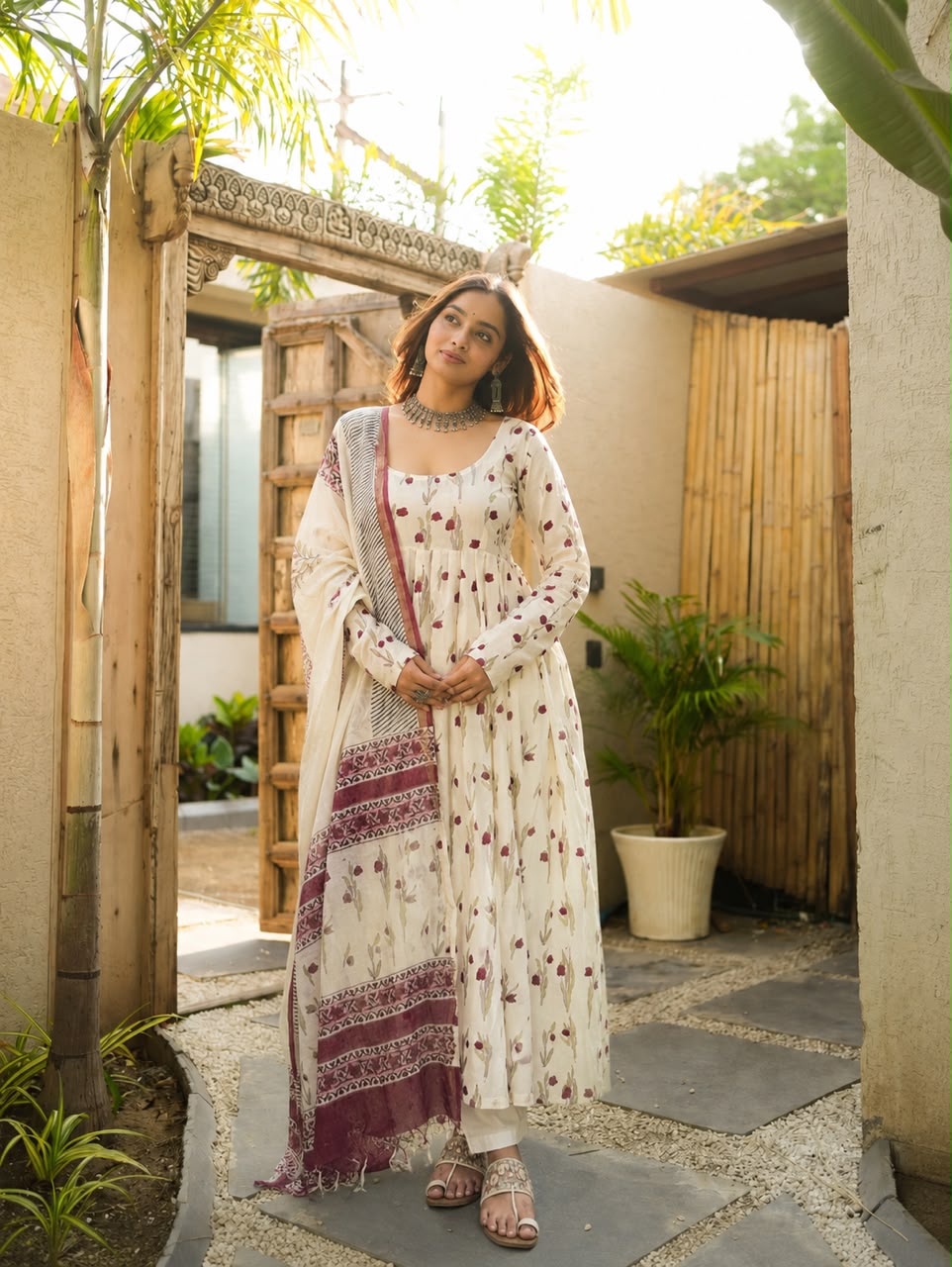 Rose Petal Set with Cotton Chanderi Dupatta