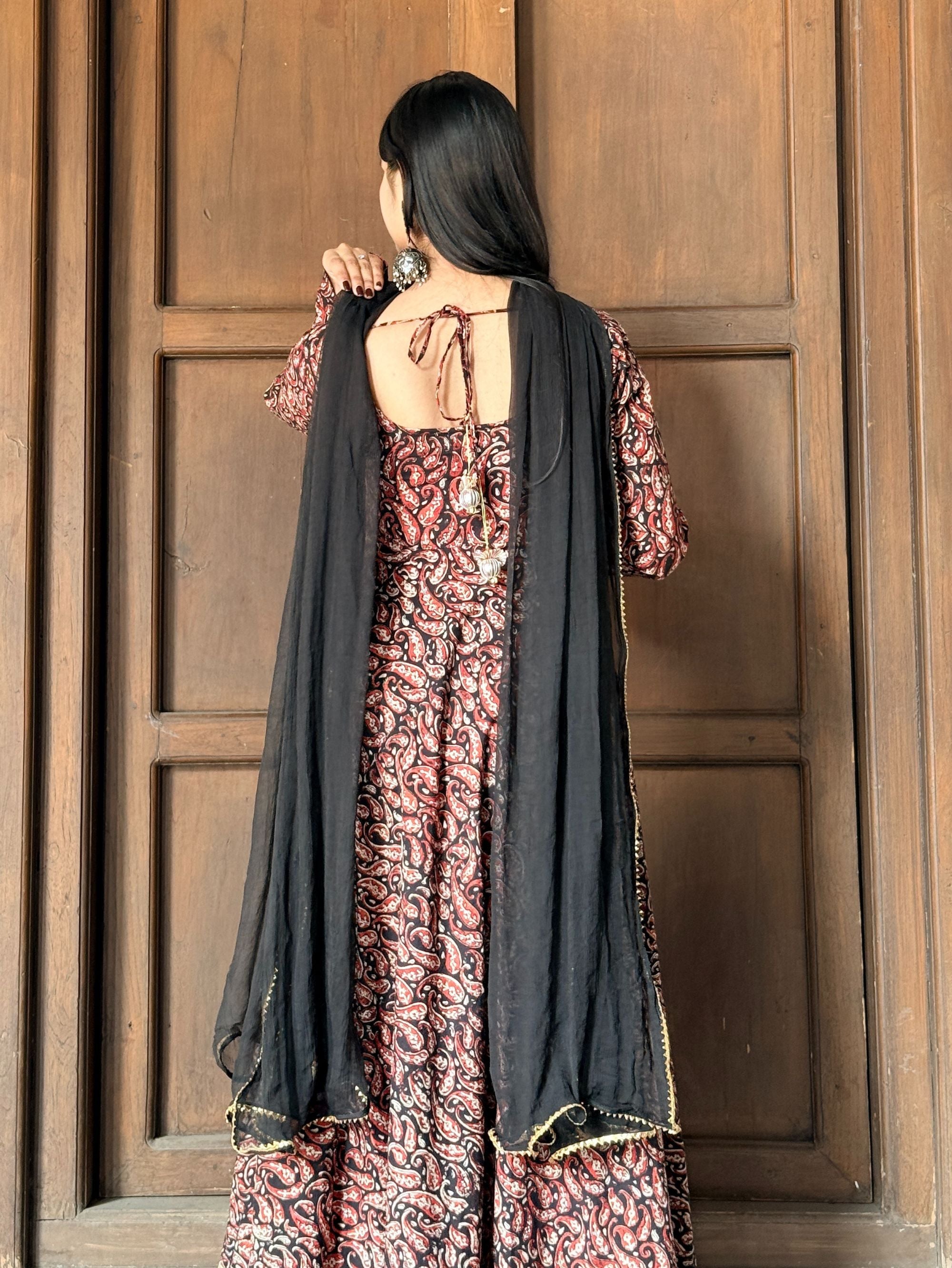 Mehfil Handblock Anarkali Suit Set